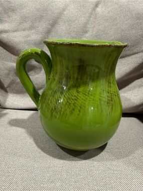 Italy Green Ceramic Pitcher Vase - Stylish Home Art Accent, tiny chip near spout